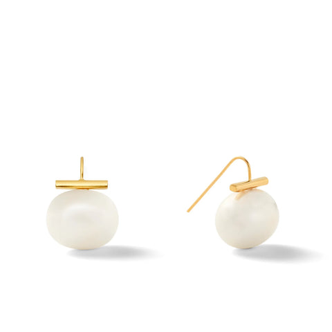 Large Pebble Pearl Earrings | White