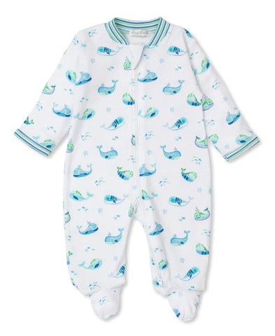 Watercolor Whales Zip Footie