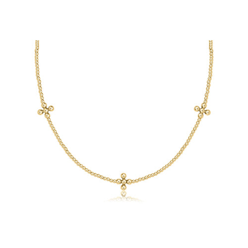 15" Choker Signature Cross Gold Pattern 2mm Bead - Classic Beaded Signature Cross Gold - 3mm Bead Gold