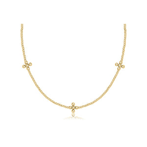 15" Choker Signature Cross Gold Pattern 2mm Bead - Classic Beaded Signature Cross Gold - 3mm Bead Gold