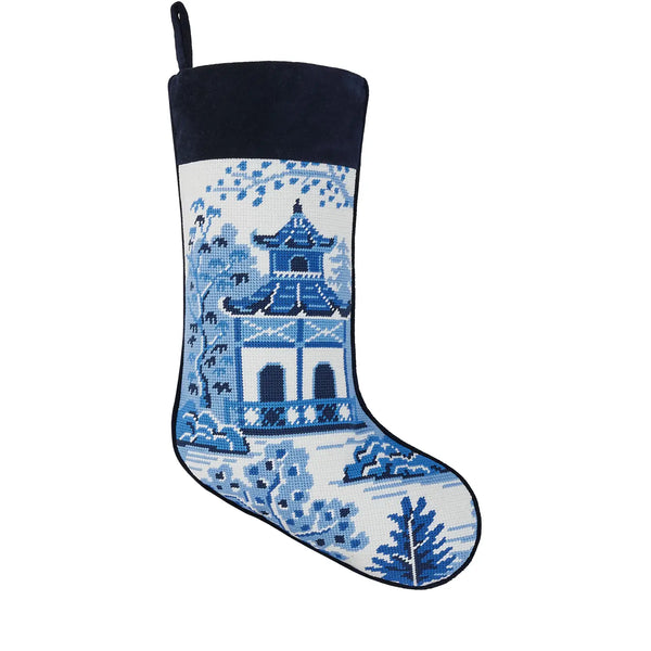 Chinoiserie Embroidered Needlepoint Stocking