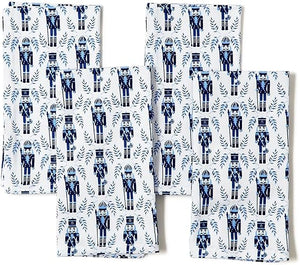 Set of 4 Blue Nutcracker Napkins - Cotton