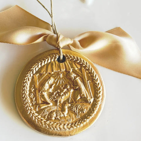 Hand Brushed Gold Leaf Nativity Christmas Ornament