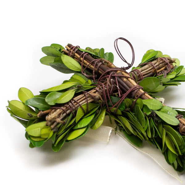 Preserved Boxwood Mini Cross with Ribbon