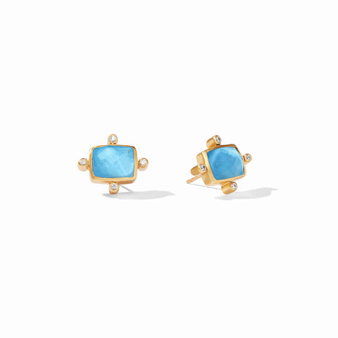 Clara Gold Stud Gold Iridescent Pacific Blue Earrings