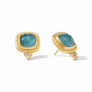 Tudor Stud Earring | Iridescent Peacock Blue
