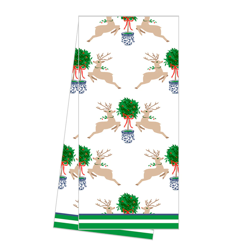 Cotton Tea Towel | Reindeer Topiary