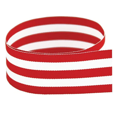 1 1/2" Red and White Striped Grossgrain Ribbon
