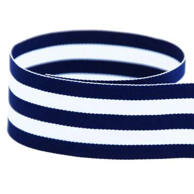 1 1/2" Navy Blue and White Striped Grossgrain Ribbon