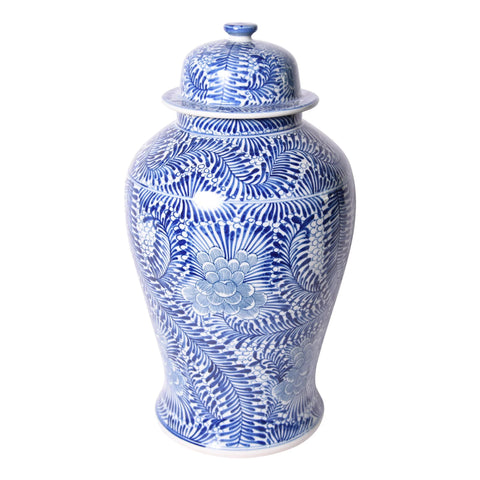 Blue And White Blooming Flowers Porcelain Temple Jar