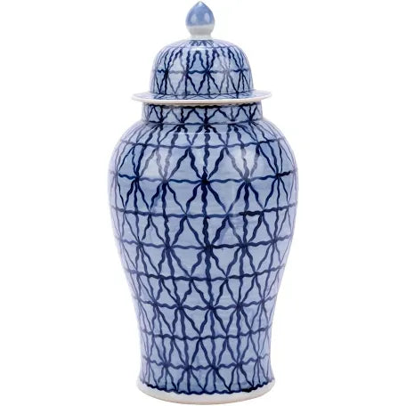 Blue & White Chess Grids Temple Porcelain Jar