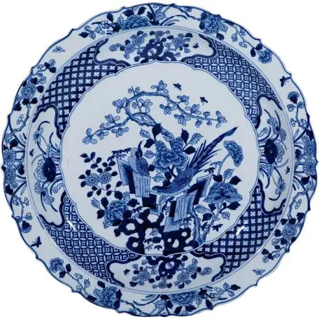 Blue And White Plate Pheasant Floral Motif