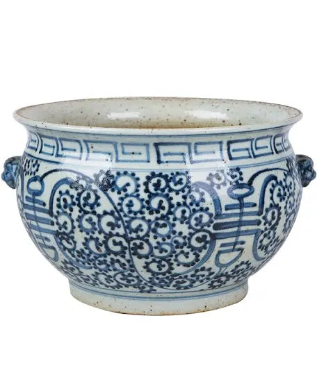 Blue and White Porcelain Curly Vine Longevity Bowl