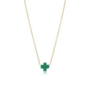 16" Necklace Gold - Signature Cross - Emerald