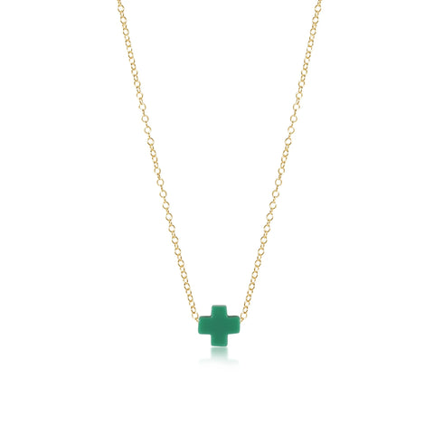 16" Necklace Gold - Signature Cross - Emerald