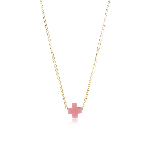16" Necklace Gold - Signature Cross - Pink