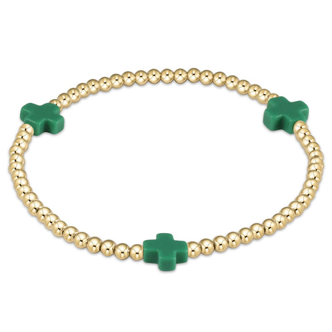 Signature Cross Gold Pattern 3mm Bead Bracelet - Emerald