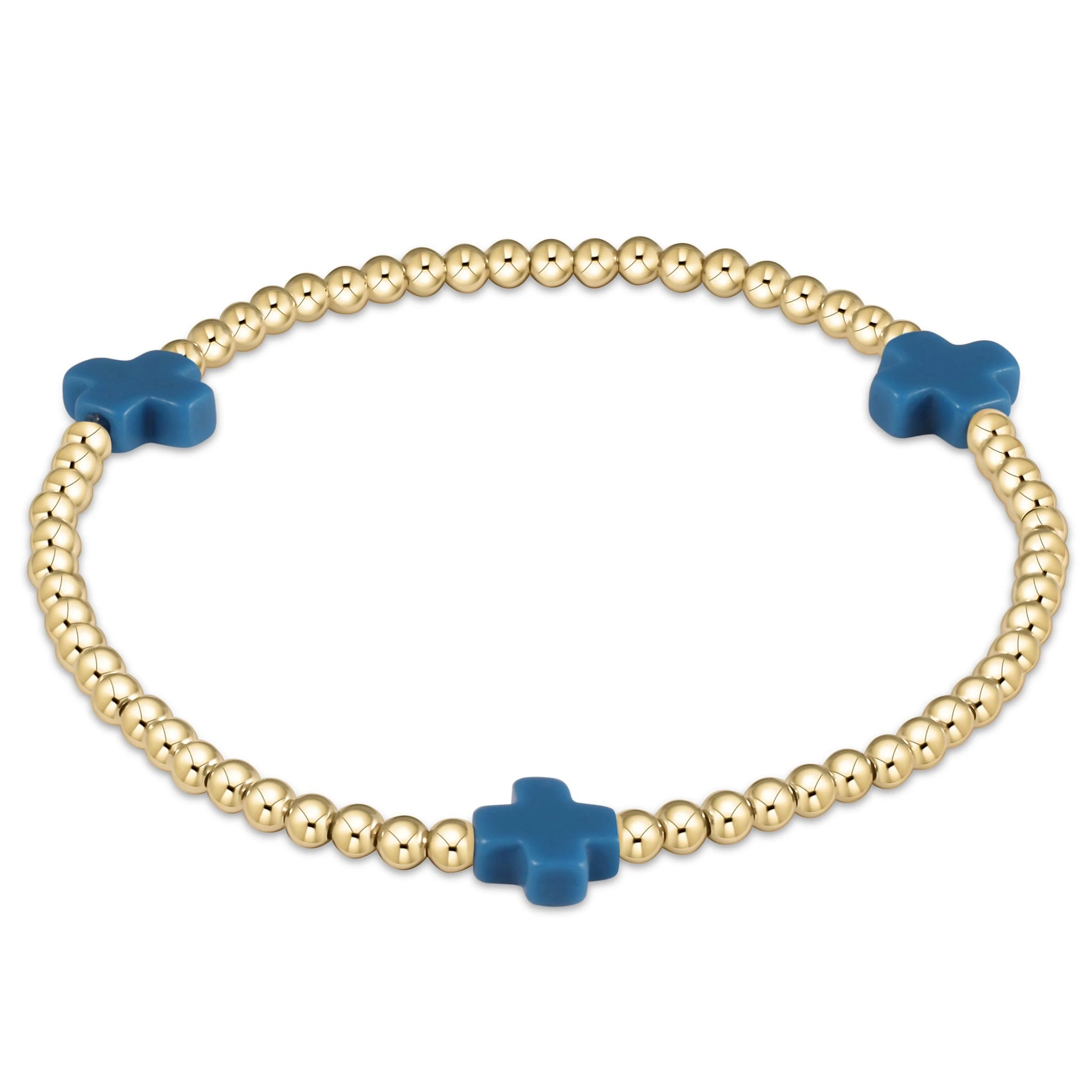 Signature Cross Gold Pattern 3mm Bead Bracelet - Cobalt