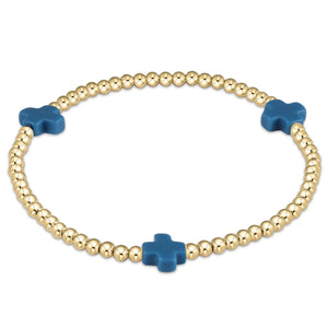 Signature Cross Gold Pattern 3mm Bead Bracelet - Cobalt