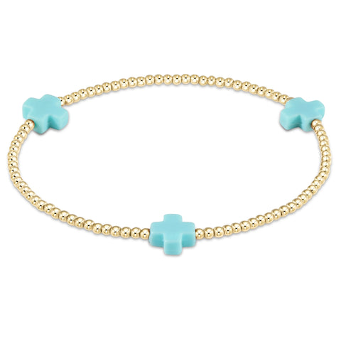 Signature Cross Gold Pattern 2mm Bead Bracelet | Turquoise