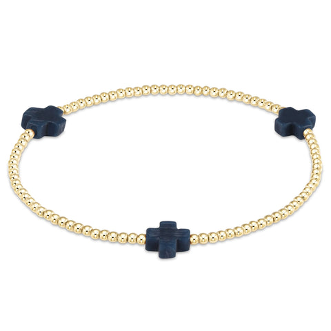 Signature Cross Gold Pattern 2mm Bead Bracelet | Navy