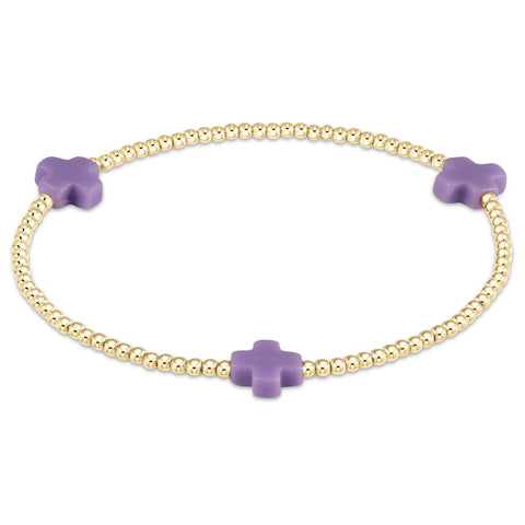 Signature Cross Gold Pattern 2mm Bead Bracelet | Purple