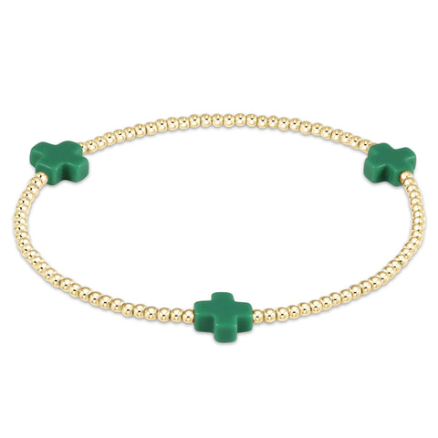Signature Cross Gold Pattern 2mm Bead Bracelet | Emerald