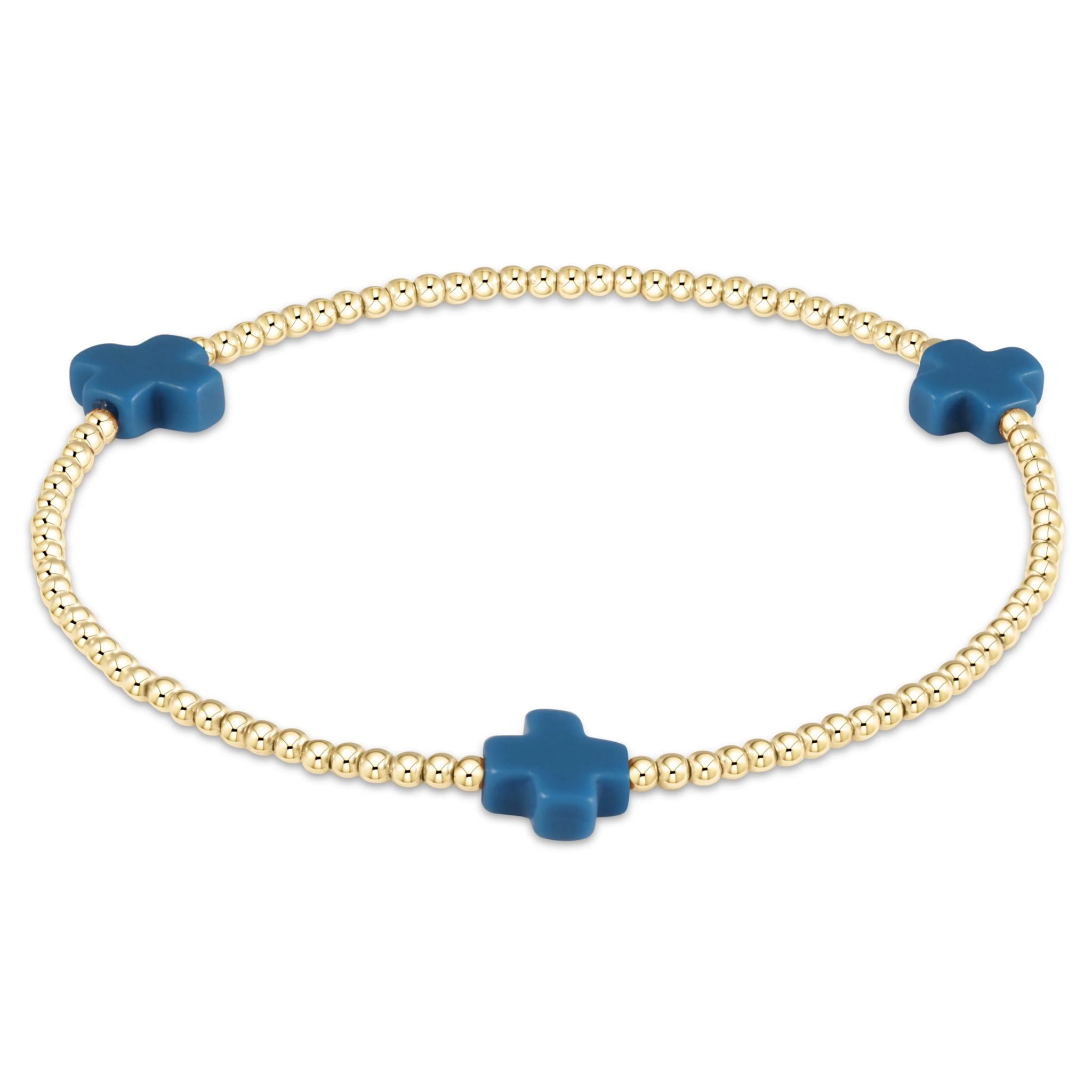 Signature Cross Gold Pattern 2mm Bead Bracelet | Cobalt