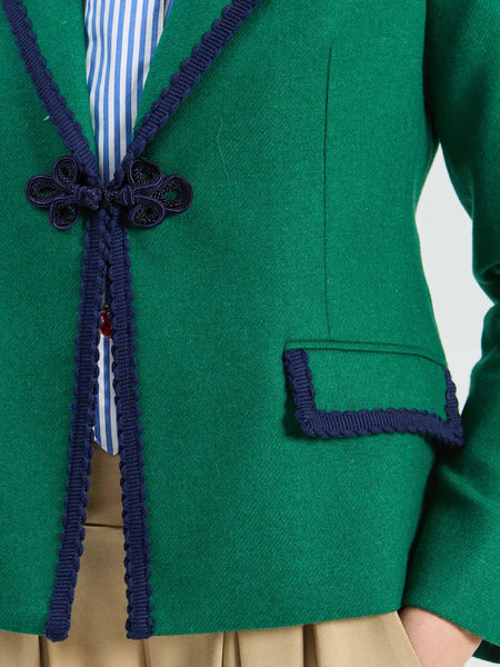 Green Tweed Jacket with Trim Pockets