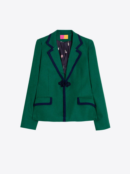 Green Tweed Jacket with Trim Pockets