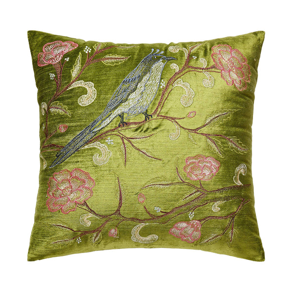 Oriental Bird Embroidered Pillow