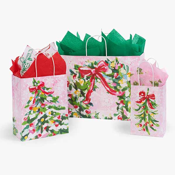 Pink Christmas Paper Retail Gift Bags: Rose 5.25x3.25x8.25" / 250