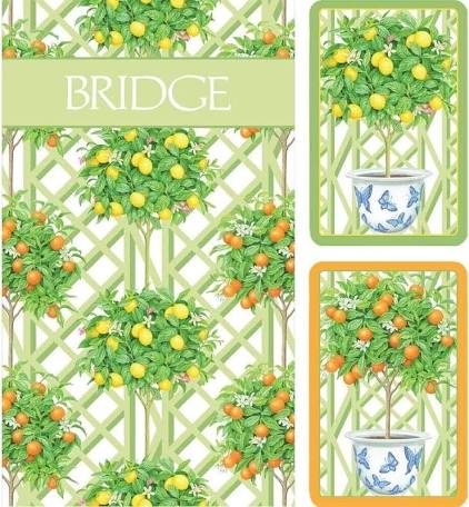 Citrus Topiaries Jumbo Print Bridge Gift Set - 2 Playing Card Decks & 2 Score Pads