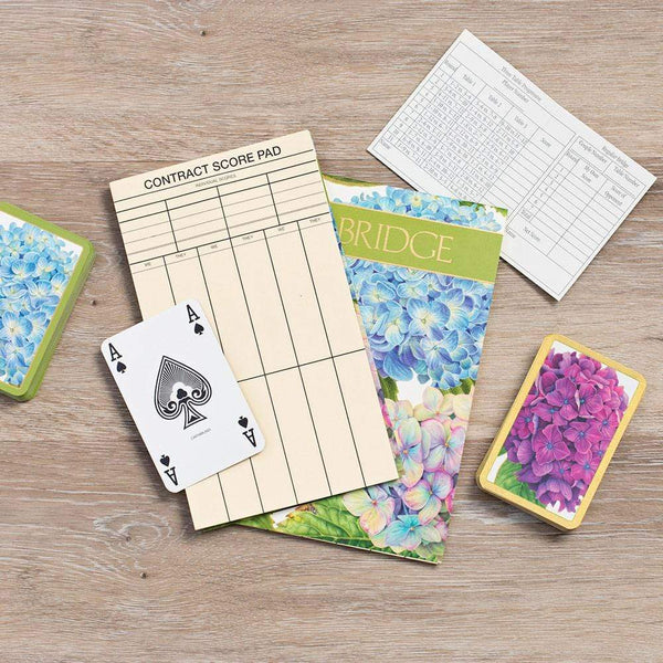 Hydrangea Garden Bridge Gift Set - 2 Playing Card Decks & 2 Score Pads