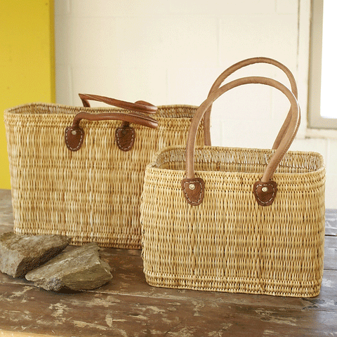 Large Flat Weave Tote with Long Handles
