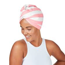 Quick Dry Hair Wrap | Cabana Stripe Malibu Pink