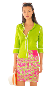 Martha’s Vineyard Blouse - Chartreuse/White