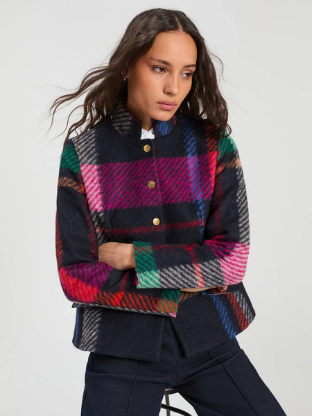 Multi Color Plaid Patchwork Wool Jacket