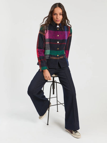 Multi Color Plaid Patchwork Wool Jacket