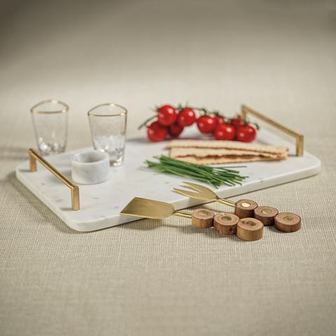 Ava Marble Tray with Gold Handles