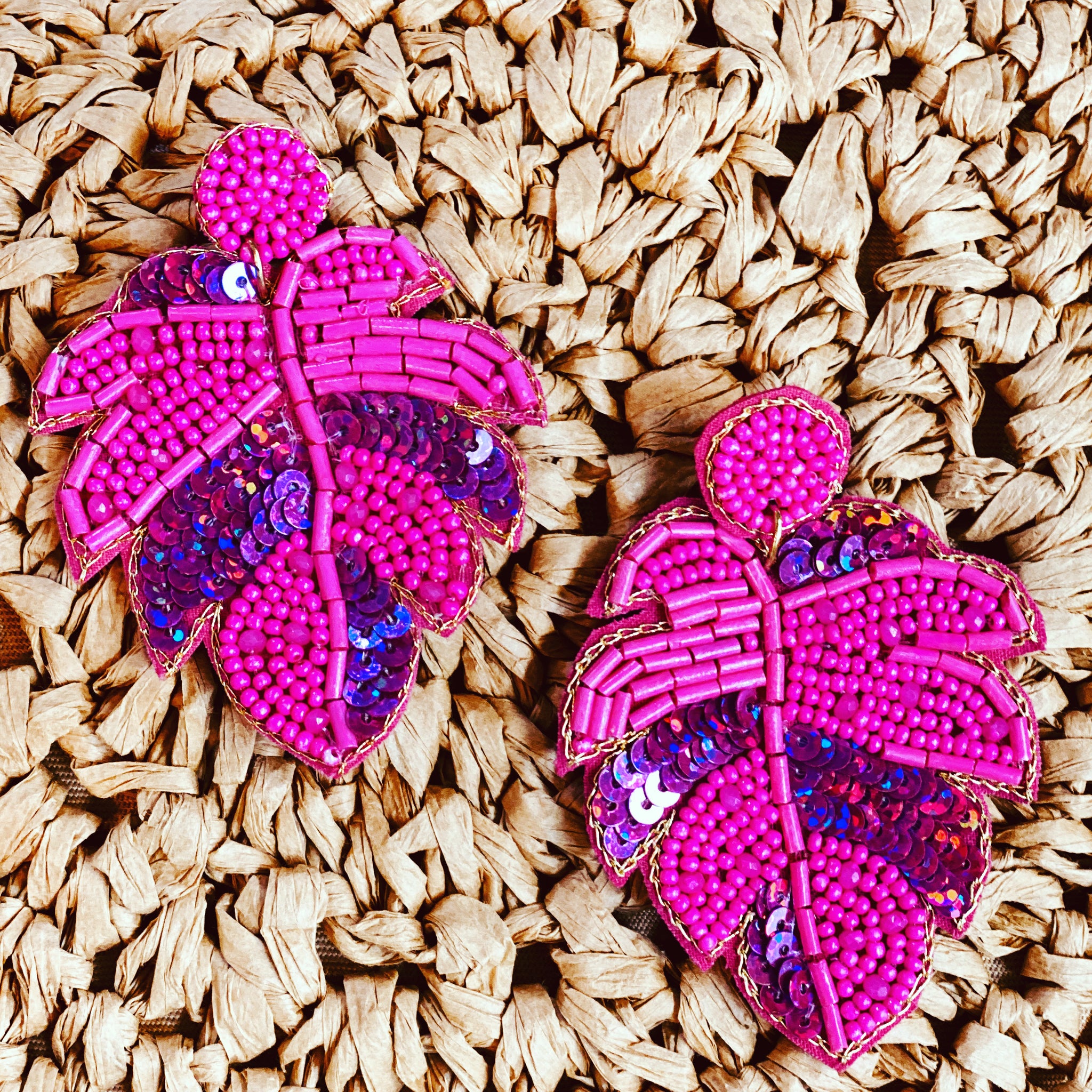 Sequined Palm Frond Earrings