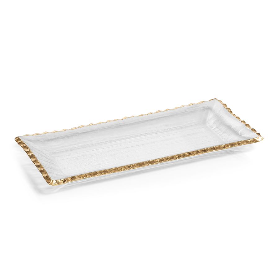 Textured Rectangular Tray with Jagged Gold Rim