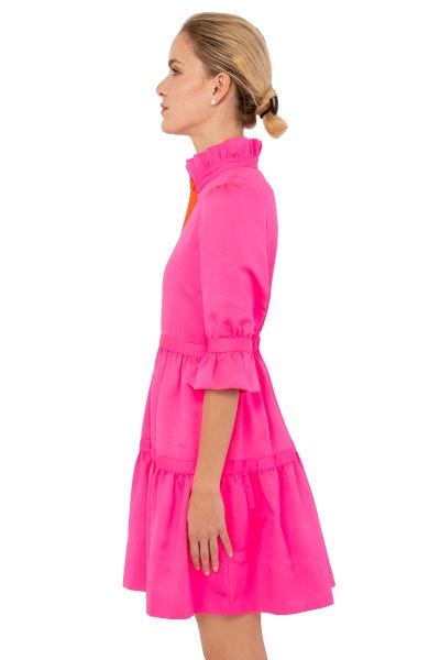 evening dress in shocking pink faille Juliet JT2728H Fitted Long Formal Corset Ruffle Prom Dress