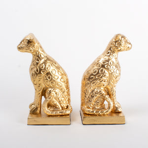 Golden Leopard Bookend Set