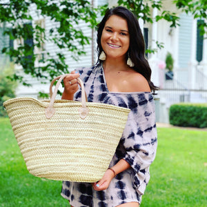 Large Santiago French Straw Basket with Nude Handles