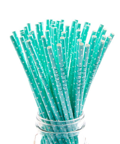Paper Straws | Aqua Polka Dot