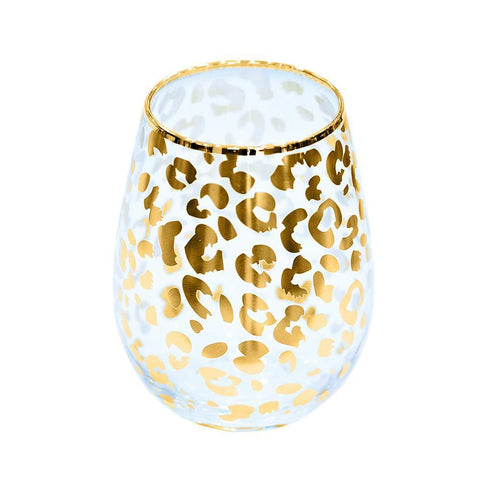 Gold Leopard Stemless Wine Glasses
