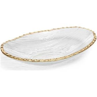 Clear Textured Bowl with Jagged Gold Rim | Large