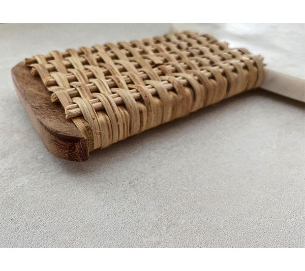 Marble Cheese & Charcuterie Board with Woven Cane Handle