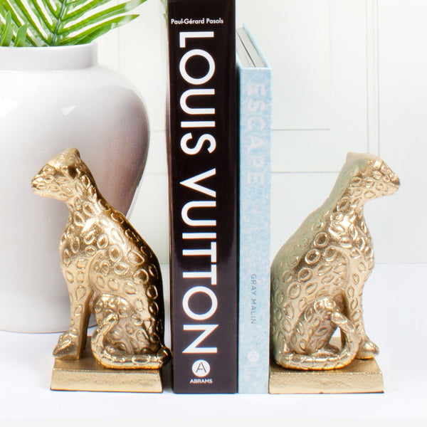 Golden Leopard Bookend Set